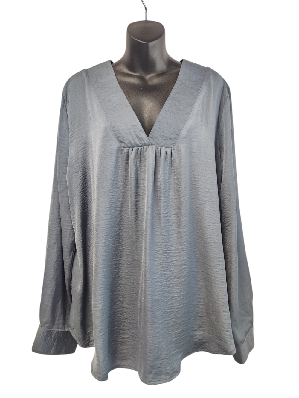 Perch by Blu Pepper Gray V-Neck Long Sleeve Blouse Womens Plus Size 2X